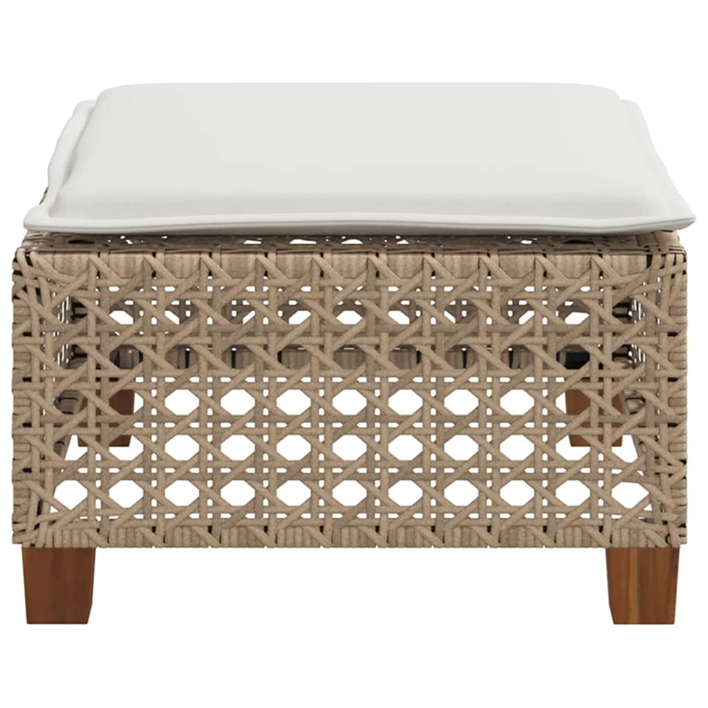 Garden Stool with Cushion Beige Poly Rattan