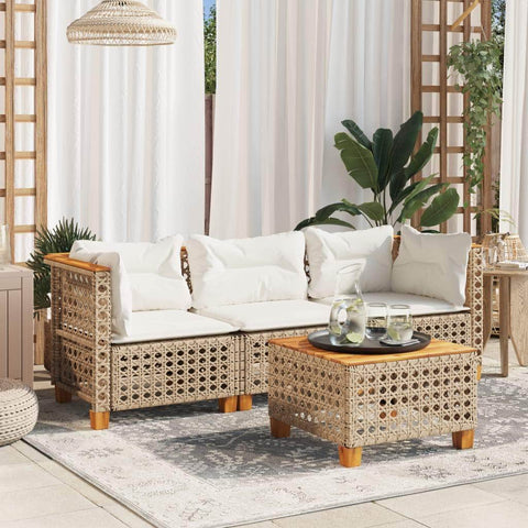 Garden Sofa with Cushions 3-Seater - Beige Poly Rattan