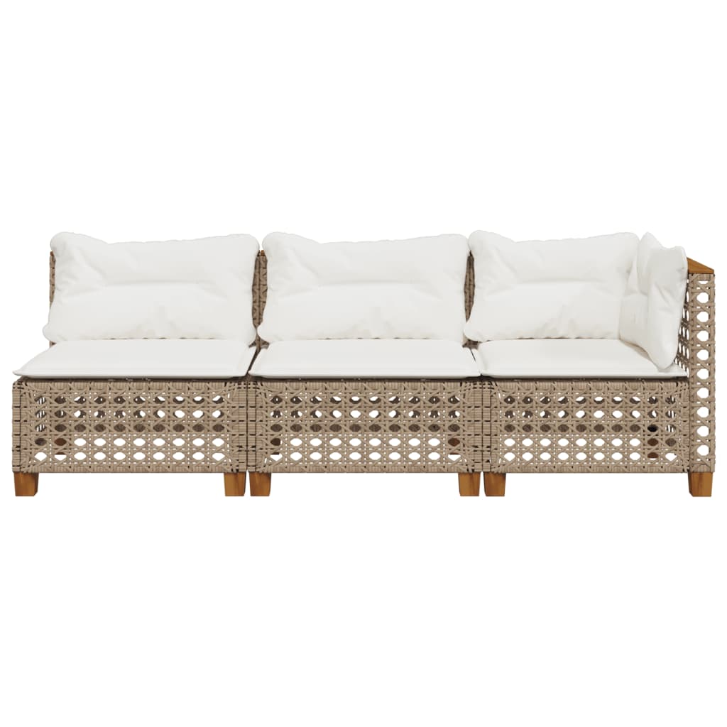 Garden Sofa with Cushions 3-Seater Beige Poly Rattan - Stylish