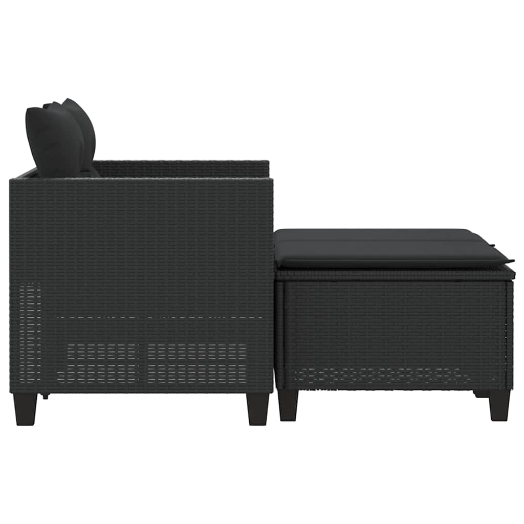 Garden Sofa 2-Seater with Stools-Black Poly Rattan