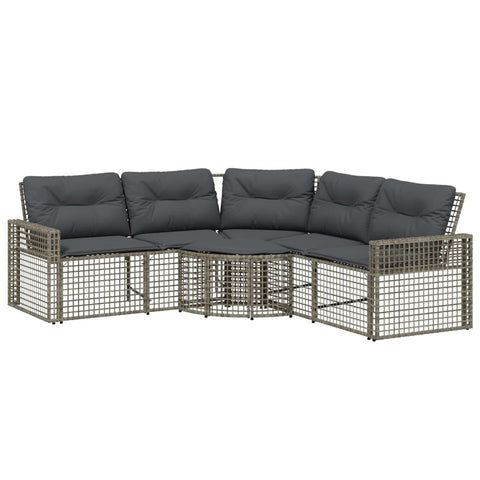 Garden Sofa with Cushions and Footstool L-Shaped Grey Poly Rattan