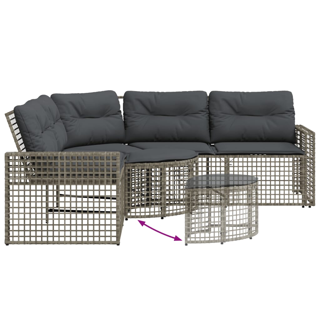 Garden Sofa with Cushions and Footstool L-Shaped Grey Poly Rattan