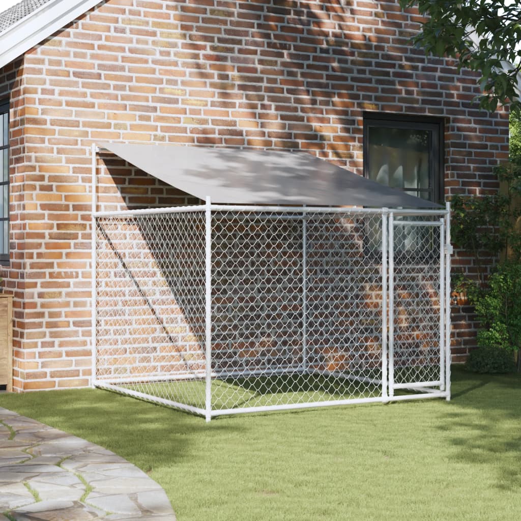 Dog Cage with Roof and Door Grey Galvanised Steel