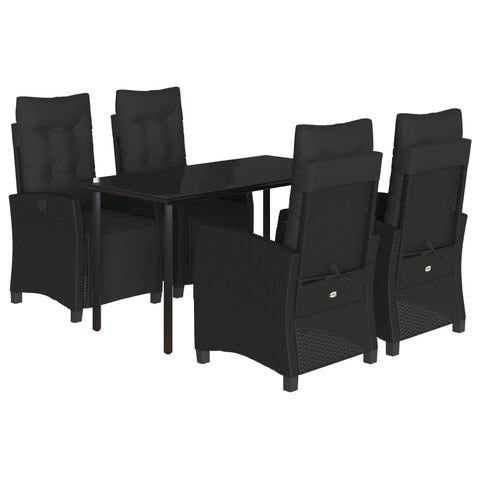 5-Piece Noir Rattan Garden Dining Set with Plush Cushions