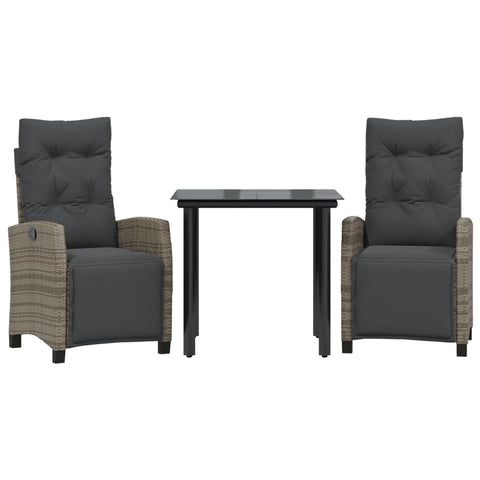 Elegant 3 Piece Garden Dining Set with Cushions Grey