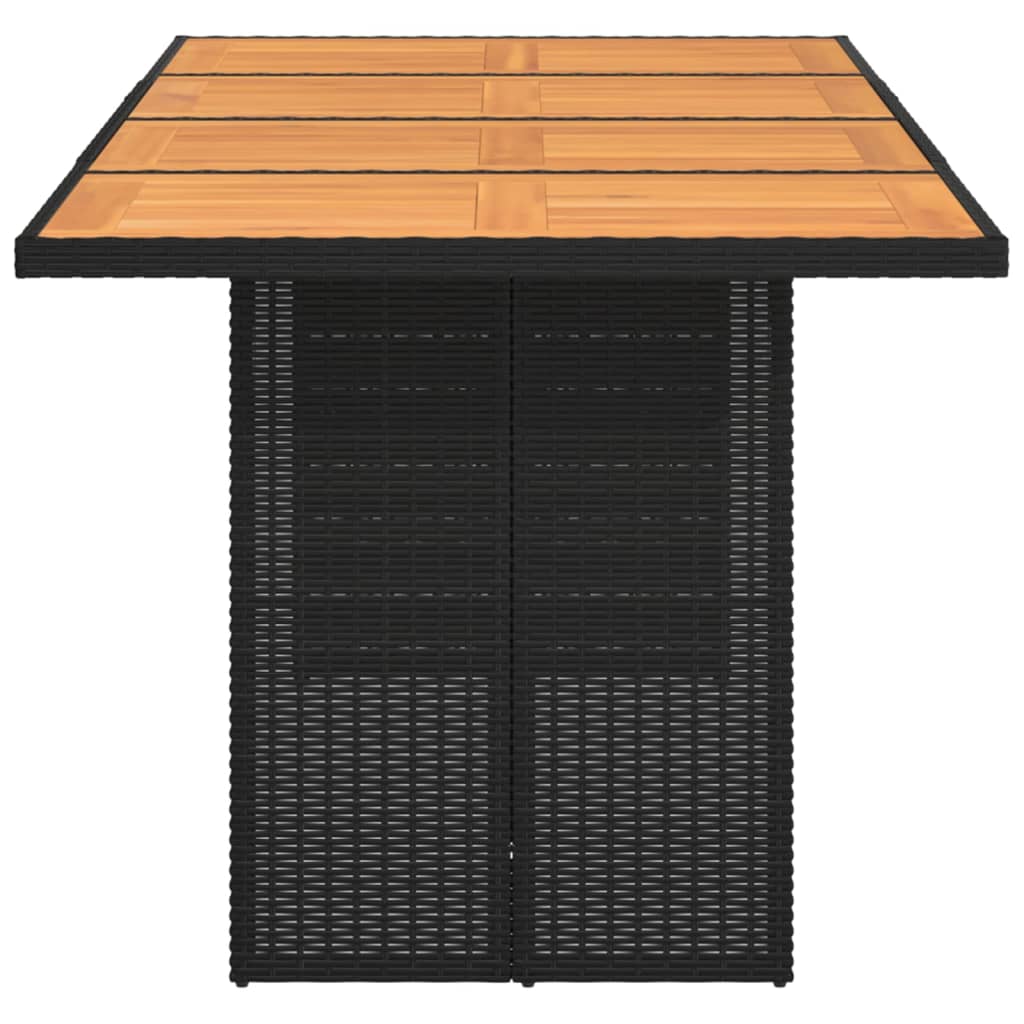 Garden Table with Acacia Wood Top Black Poly Rattan