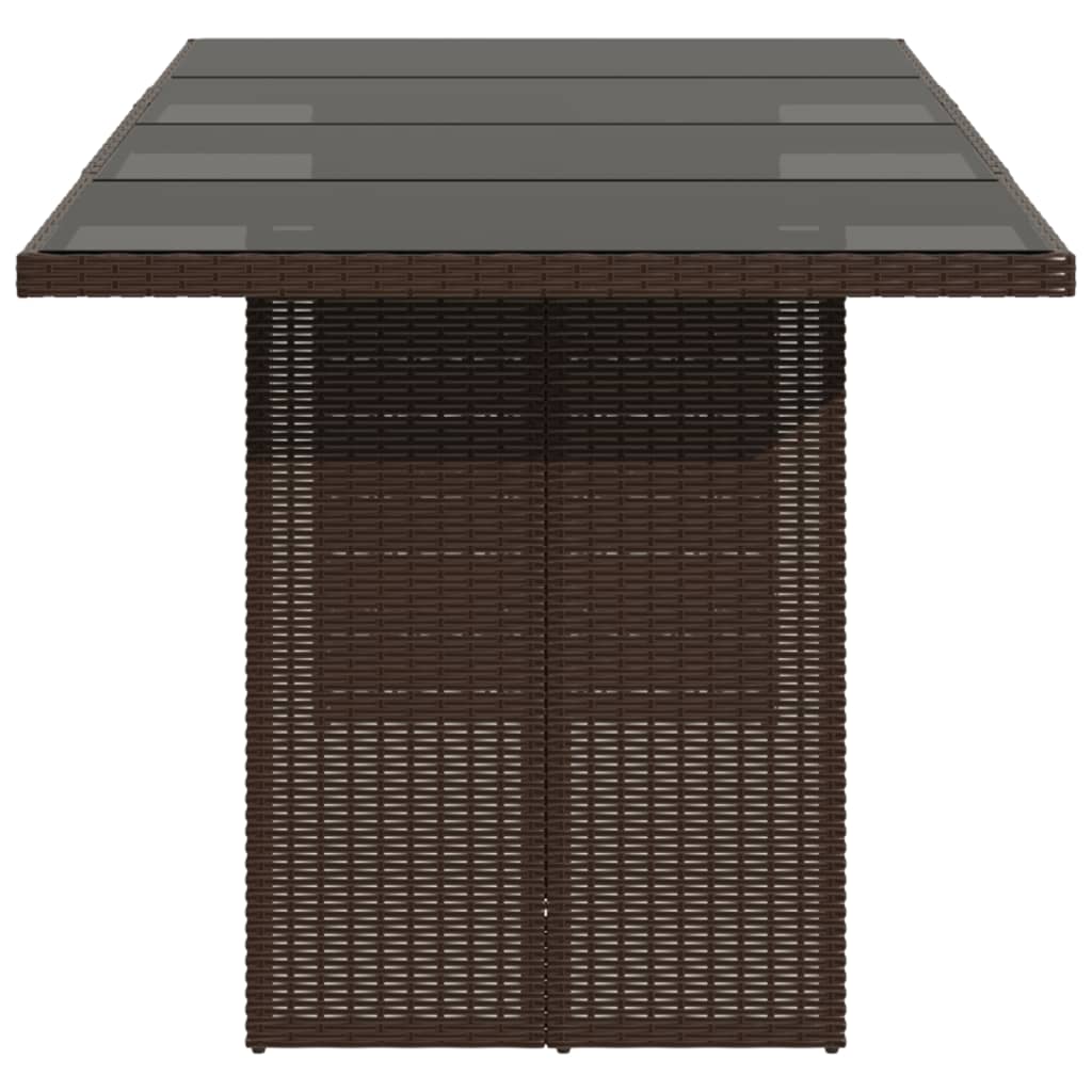 Garden Table with Glass Top Brown Poly Rattan