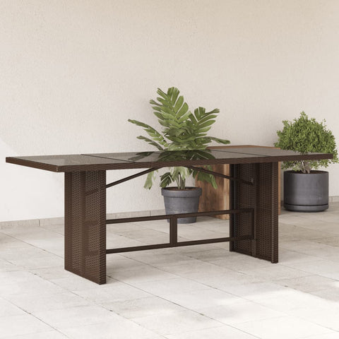 Garden Table with Glass Top Brown Poly Rattan