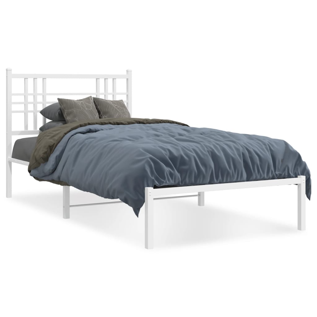 Modern Metal Bed Frame with Headboard White King Single Size