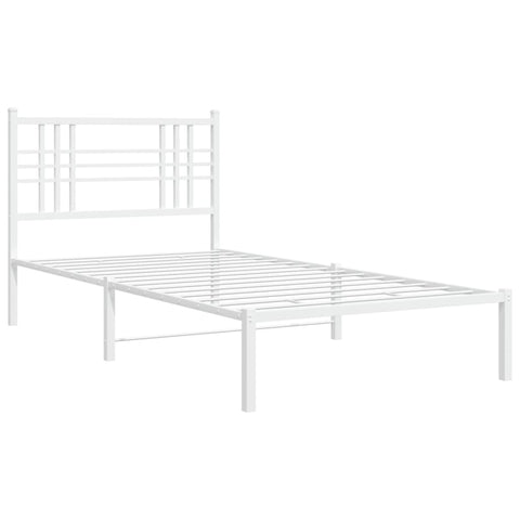 Modern Metal Bed Frame with Headboard White King Single Size