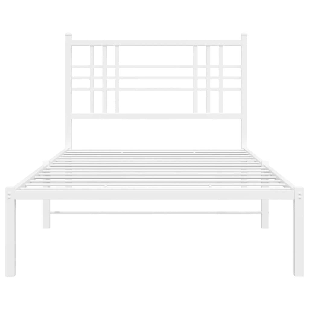 Modern Metal Bed Frame with Headboard White King Single Size