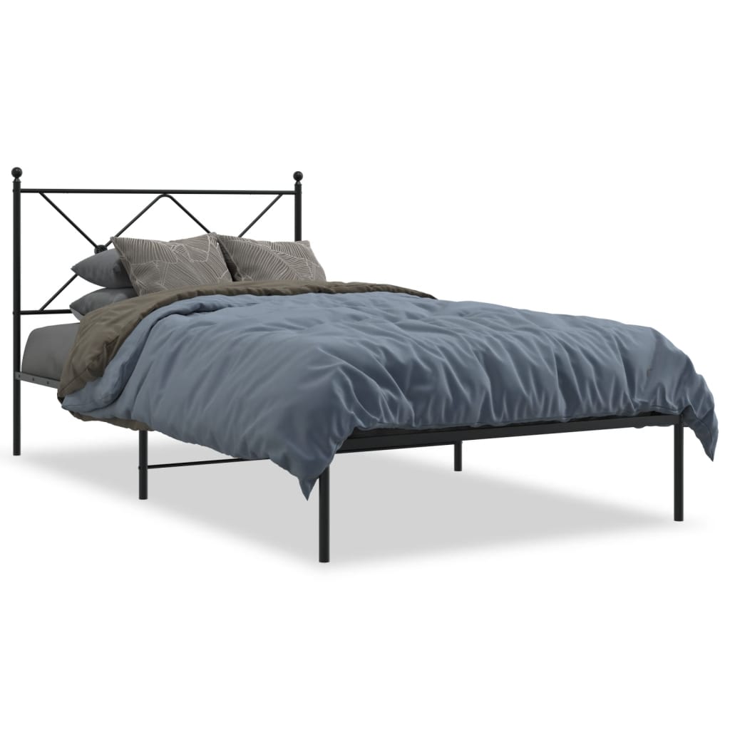 Metal Bed Frame with Headboard Black King Single Size