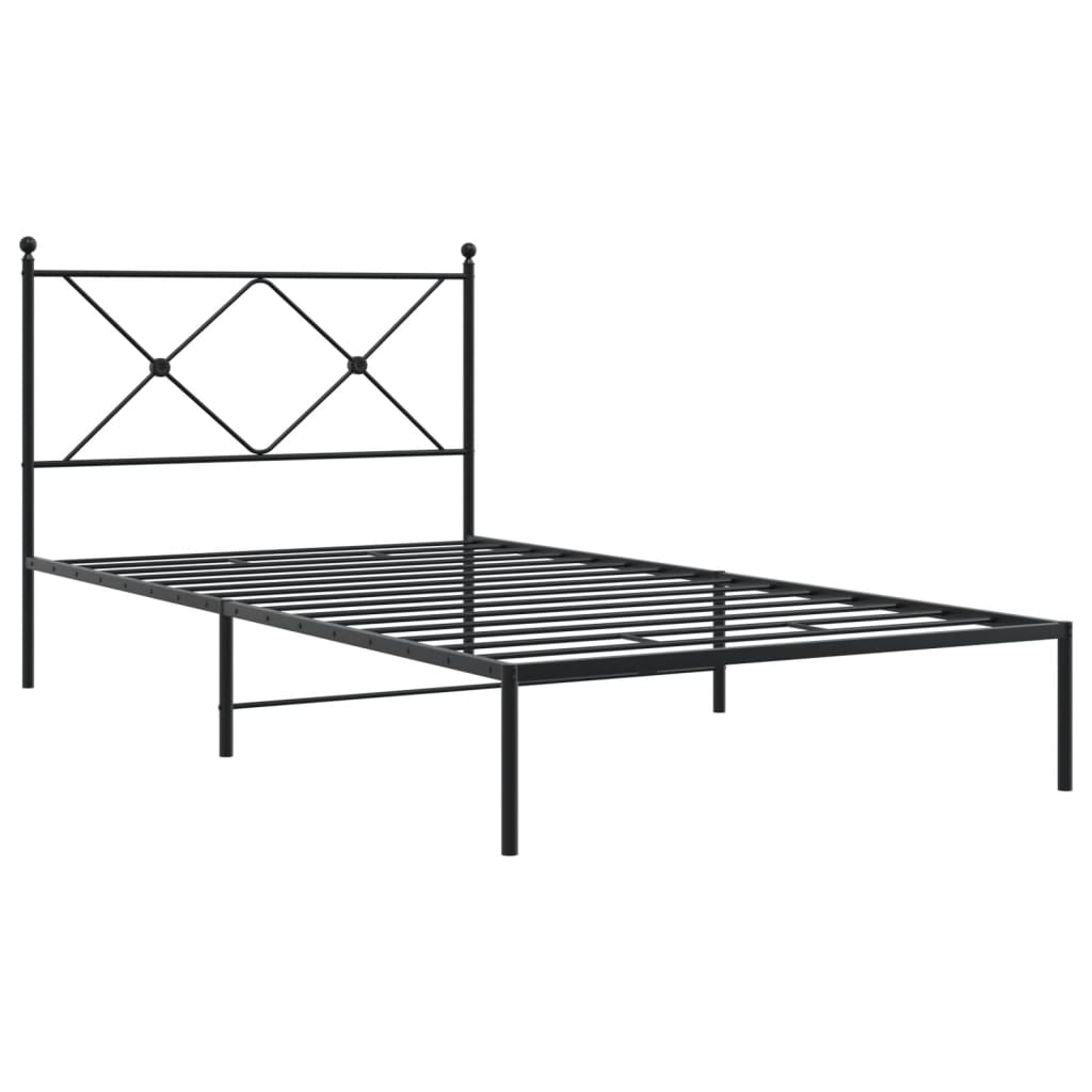 Metal Bed Frame with Headboard Black King Single Size