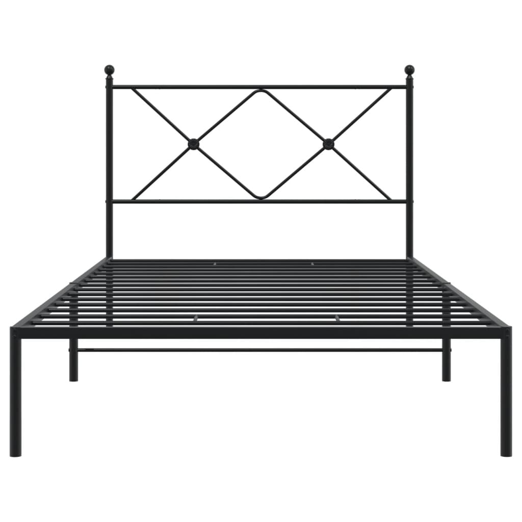 Metal Bed Frame with Headboard Black King Single Size