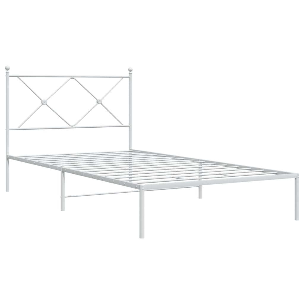 Metal Bed Frame with Headboard White - King Single Size