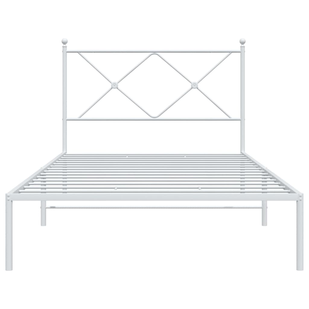 Metal Bed Frame with Headboard White - King Single Size