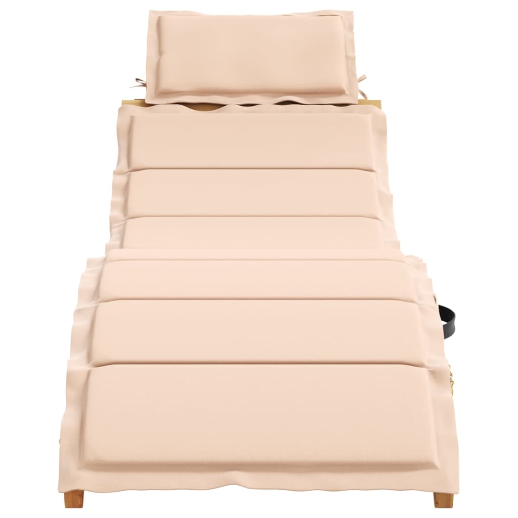 Sun Lounger with Cushion Beige Solid Wood Acacia