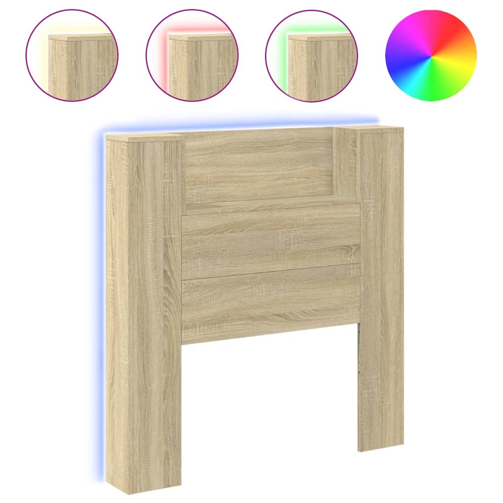 Headboard Cabinet with LED - Sonoma Oak