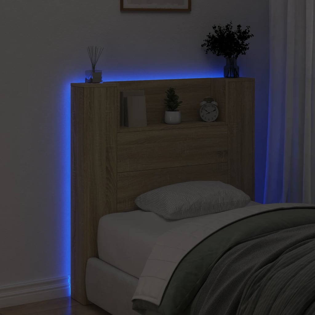 Headboard Cabinet with LED - Sonoma Oak