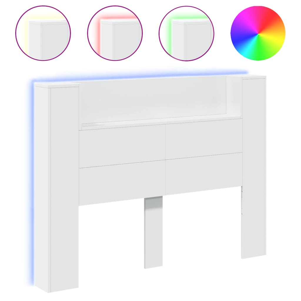 Headboard Cabinet with LED - White