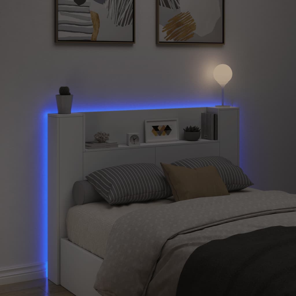 Headboard Cabinet with LED - White