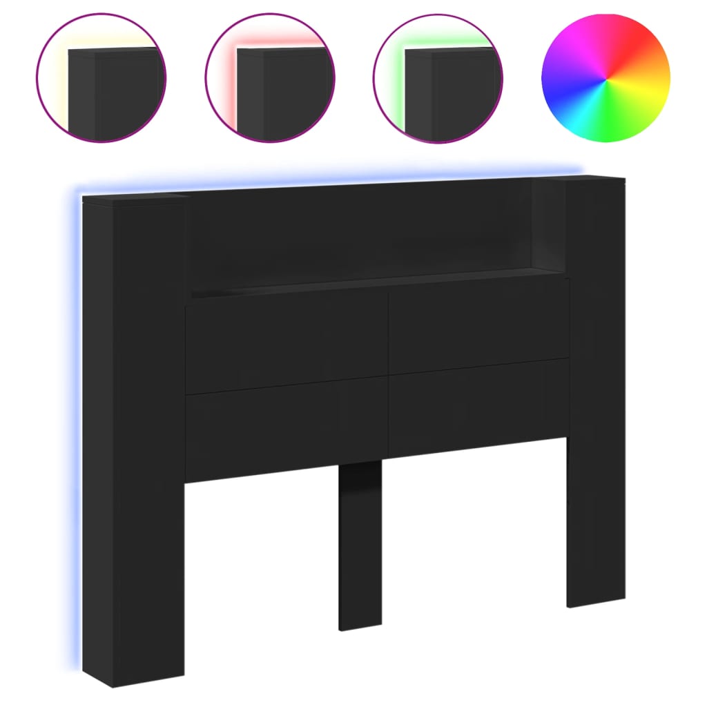 Headboard Cabinet with LED Black