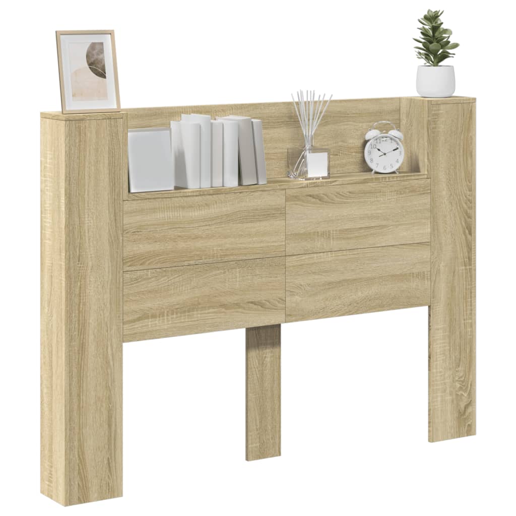 Headboard Cabinet with LED Sonoma Oak