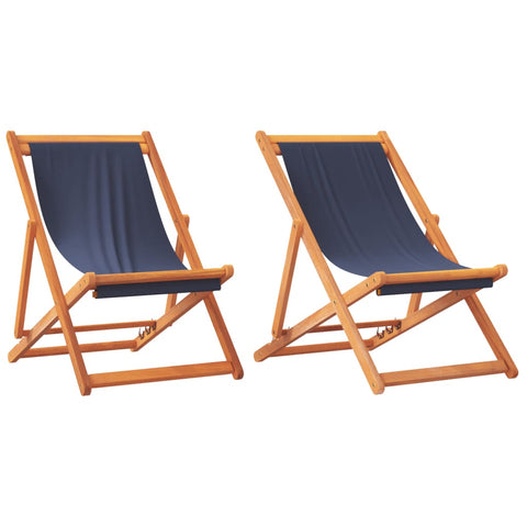 Folding Beach Chairs 2 pcs Blue - Fabric