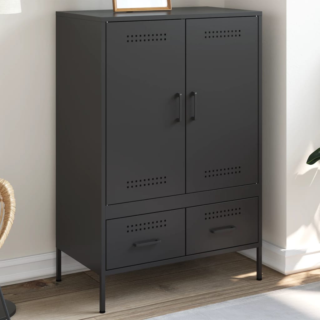 Stylish Highboard Black Cold-rolled Steel