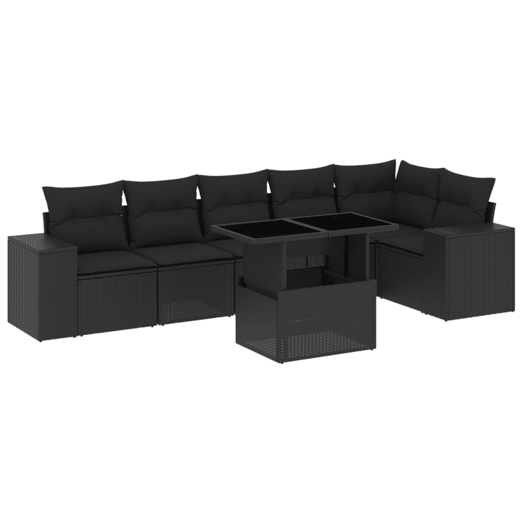 7-Piece Garden Sofa Set with Cushions Black