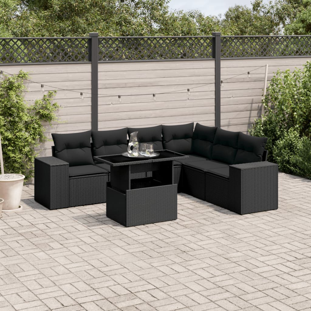 7-Piece Garden Sofa Set with Cushions Black