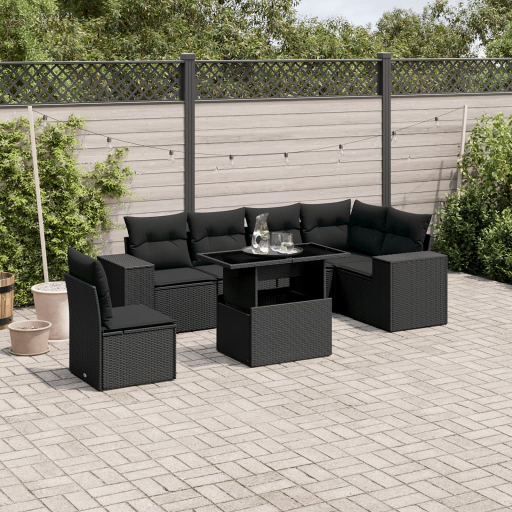 7-Piece Garden Sofa Set with Cushions Black