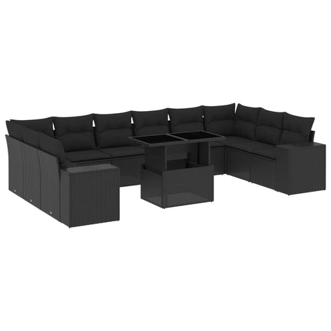 11 Piece Garden Sofa Set with Cushions Black