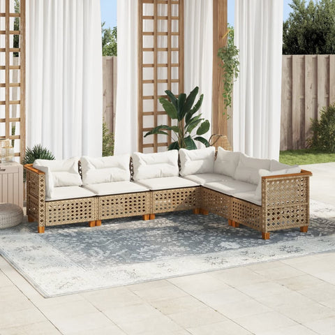 6 Piece Garden Sofa Set with Cushions - Beige