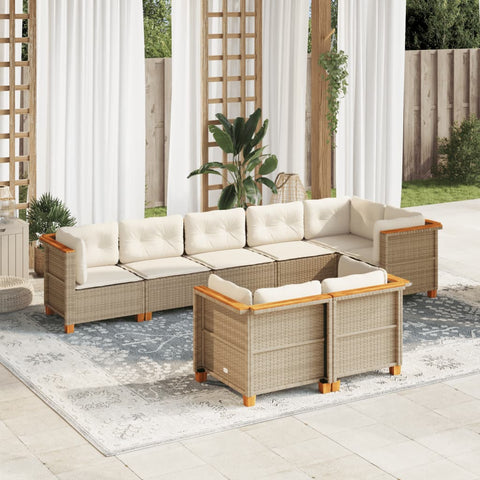 8 Piece Garden Sofa Set with Cushions Beige Poly Rattan - Stylish