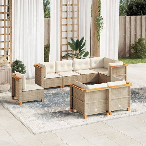 8 Piece Garden Sofa Set with Cushions Beige - Poly Rattan