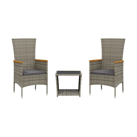 3-Piece Garden Dining Set with Cushions Grey Poly Rattan