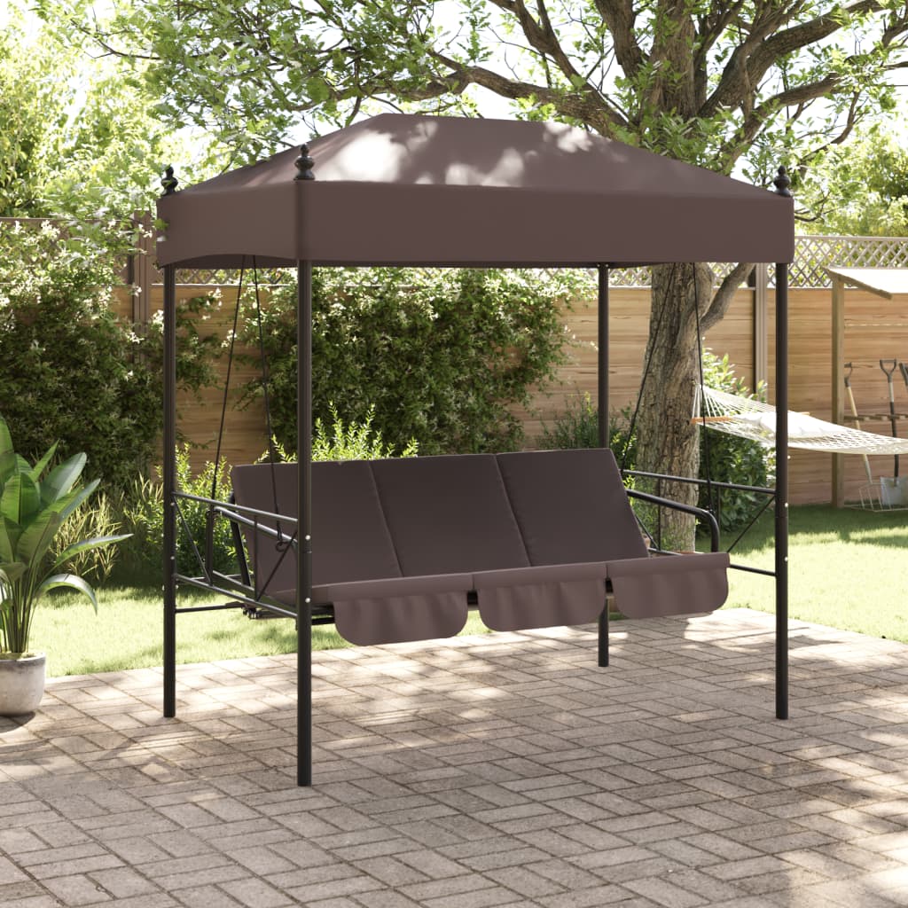 Garden Swing Bench with Canopy Coffee Brown Steel