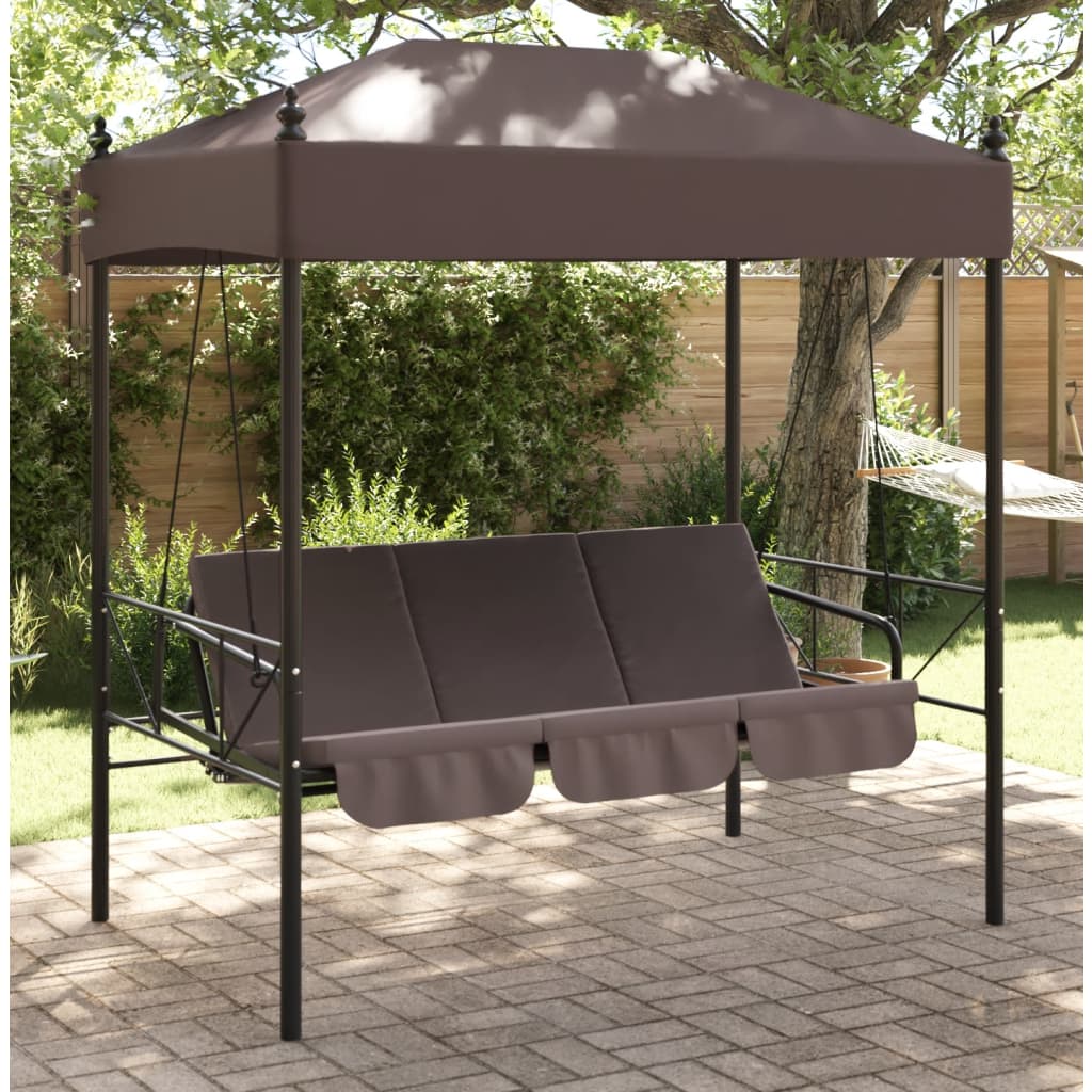 Garden Swing Bench with Canopy Coffee Brown Steel