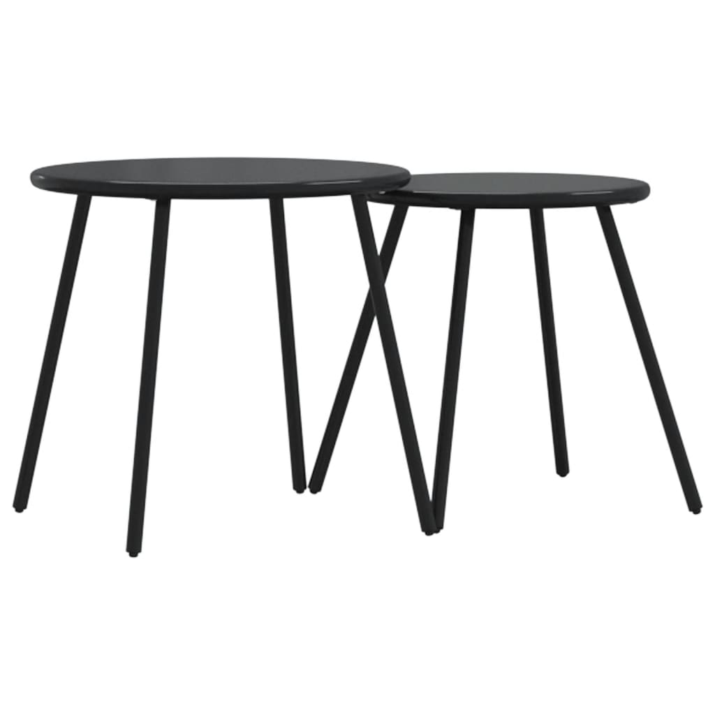 Garden Coffee Tables 2 pcs Round Black Powder-coated Steel