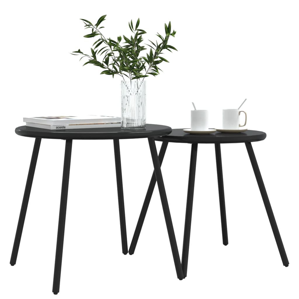 Garden Coffee Tables 2 pcs Round Black Powder-coated Steel