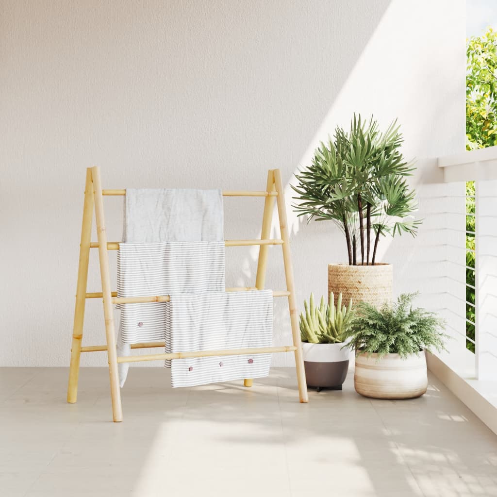 Double Towel Ladder with 4 Rungs Bamboo