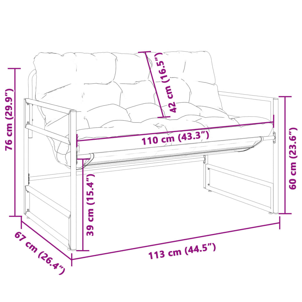 Garden Bench with Cushion Taupe 113 cm Steel