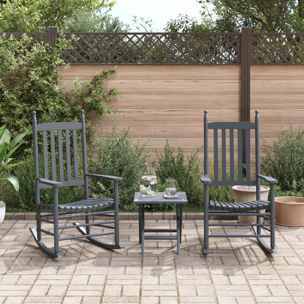 Rocking Chairs with Curved Seats 2 pcs Grey Solid Wood Poplar