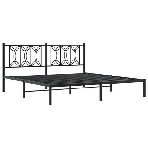 Stylish Metal Bed Frame with Headboard Black King Size