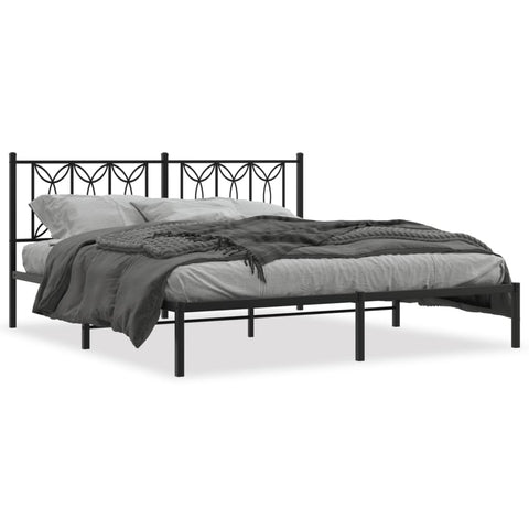 Stylish Metal Bed Frame with Headboard Black King Size