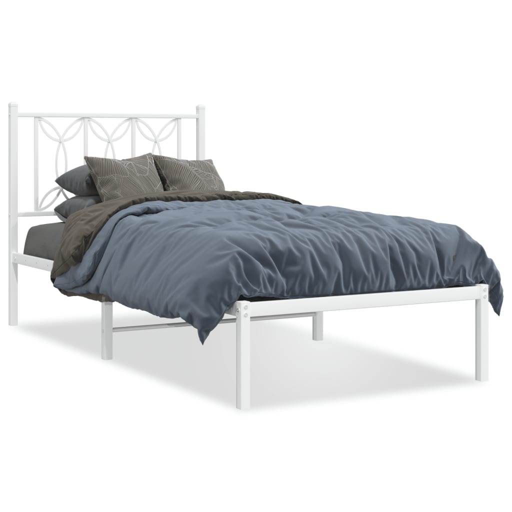 Metal Bed Frame with Headboard - White Single