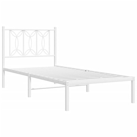 Metal Bed Frame with Headboard - White Single