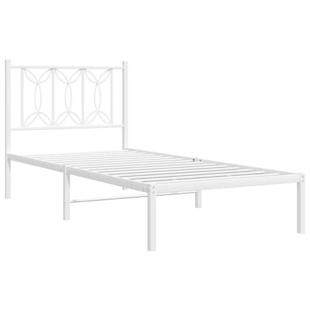 Metal Bed Frame with Headboard - White Single