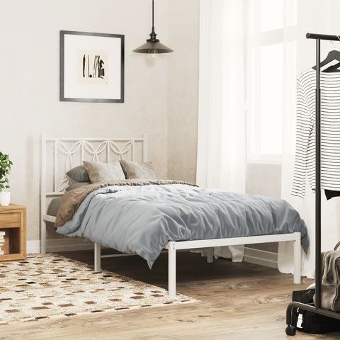 Metal Bed Frame with Headboard - White Single